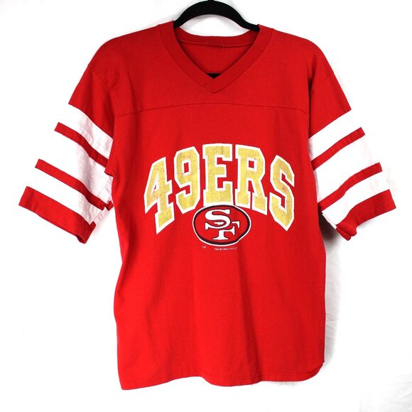 1993 San Francisco 49ers Authentic Vintage 7 Shield Mens Red Cotton Jersey Shirt - Picture 1 of 6